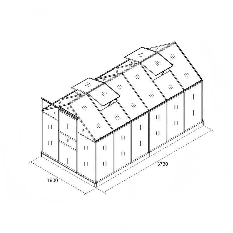 Aluminum Greenhouse Single Sliding Door 250cm Width