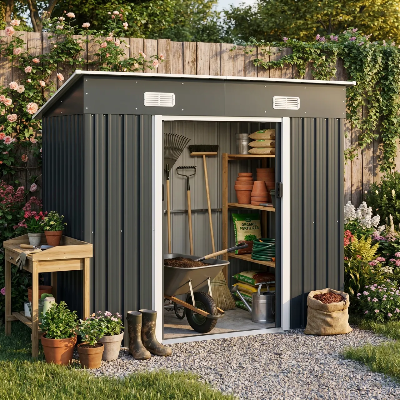 Pent Roof Metal Shed Double Door