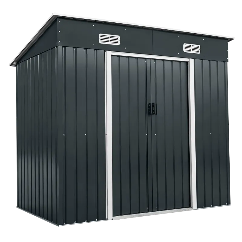 Pent Roof Metal Shed Double Door