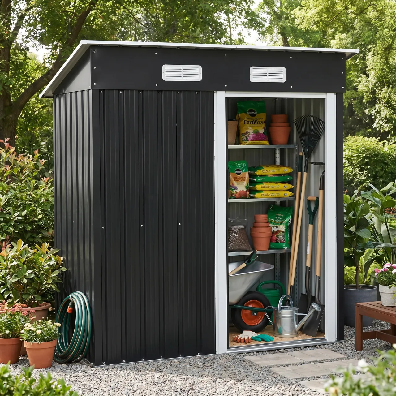 Pent Roof Metal Shed Single Door
