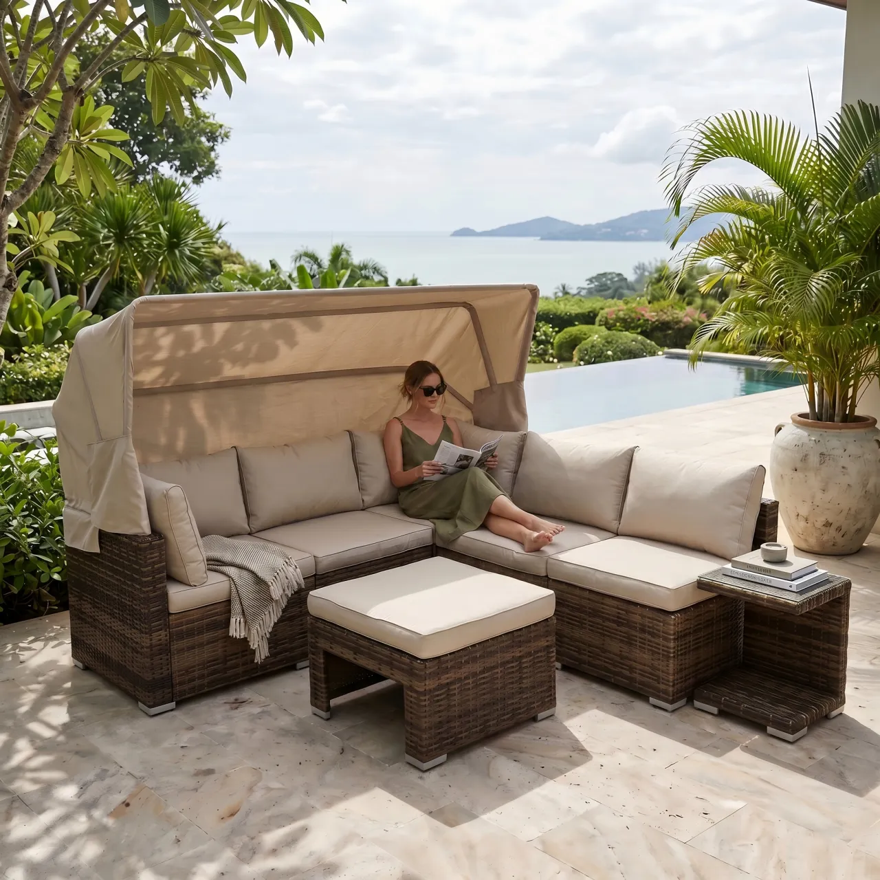 Rattan Daybed Lounge Sofa